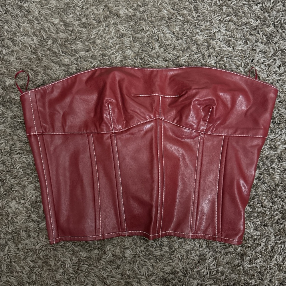 Edikted Red Leather Corset Top